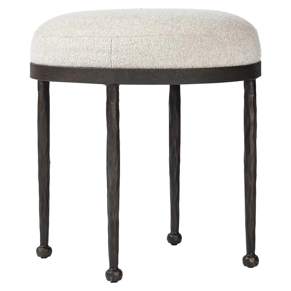 Calix French Country Off White Shearling Iron Accent Stool | Kathy Kuo Home