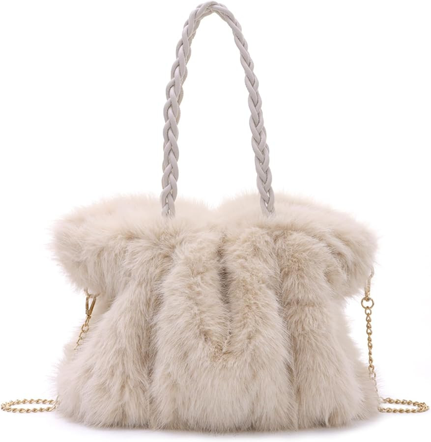 Fecialy Women Furry Handbag Winter Fluffy Tote Bags Fuzzy Crossbody Shoulder Bag Faux Fur Purse | Amazon (US)