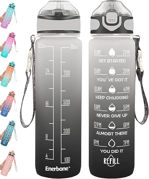 Enerbone 32 oz Drinking Water Bottle with Times to Drink and Straw, Motivational with Carrying St... | Amazon (US)