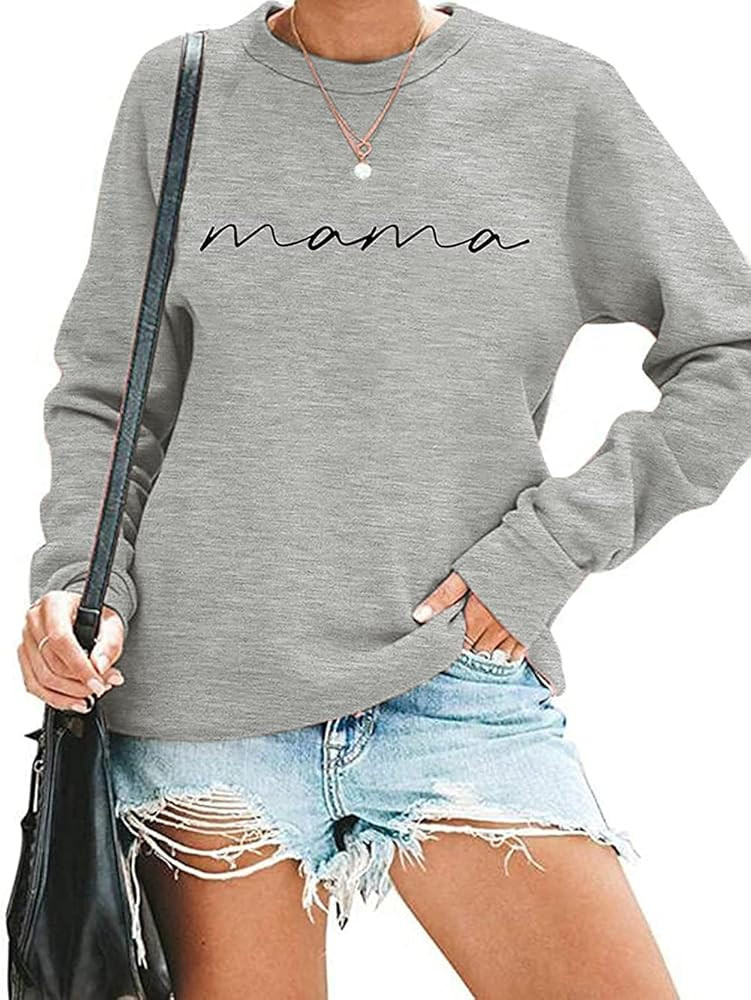 Womens Crewneck Sweatshirt Mama Letter Print Long Sleeve Loose Fashion Pullover Top | Amazon (US)