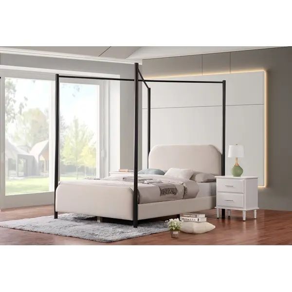 Isla Grey Upholstered and Metal Queen Platform Canopy Bed Frame | Bed Bath & Beyond