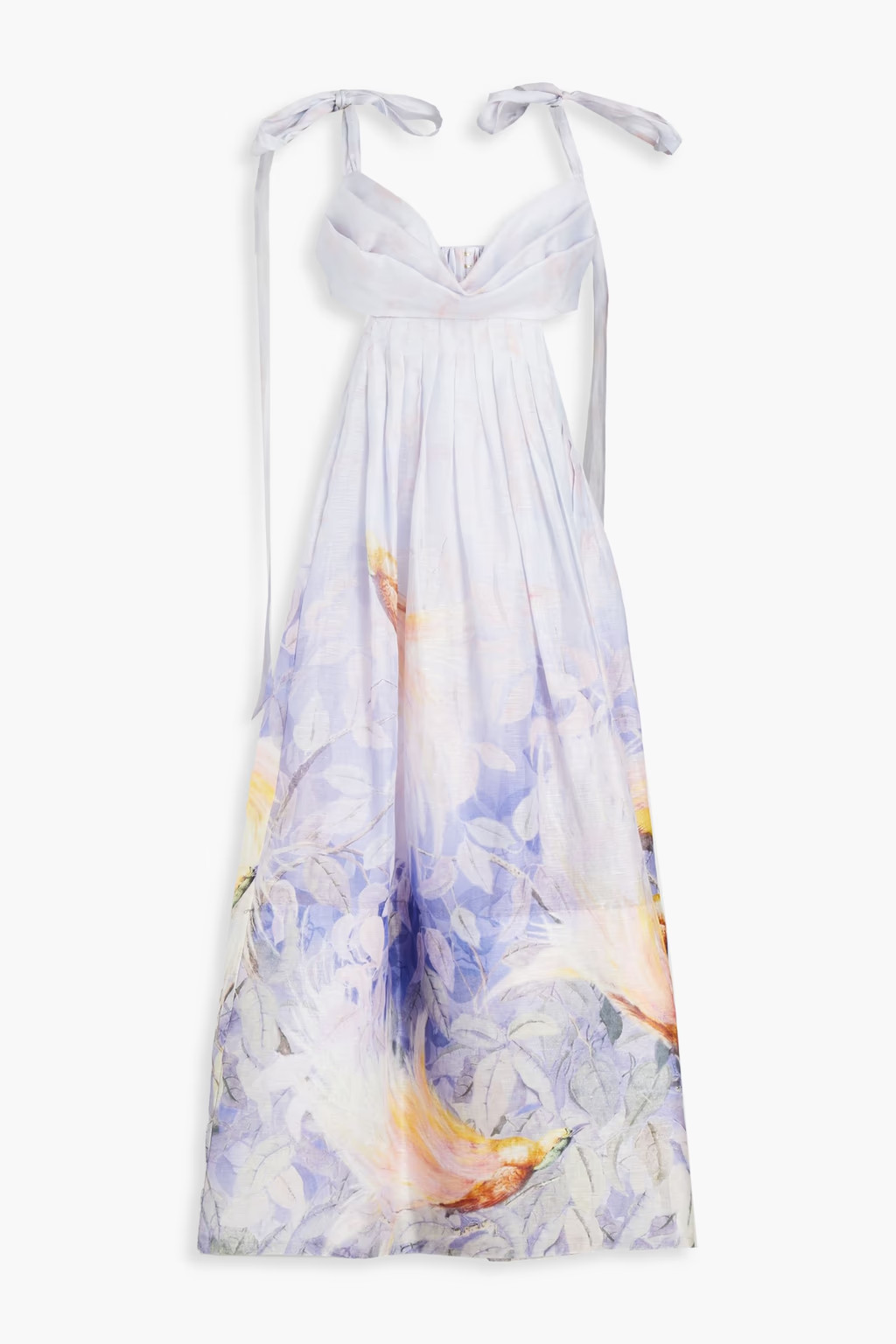 Cutout printed linen and silk-blend midi dress | The Outnet (US and CA)