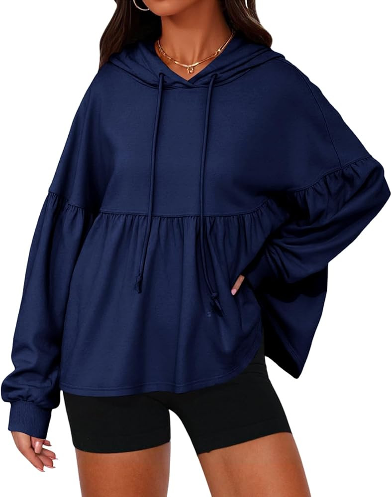 Fisoew Womens Oversized Hoodies Sweatshirts Casual Lantern Long Sleeve Drawstring Peplum Hem Loos... | Amazon (US)