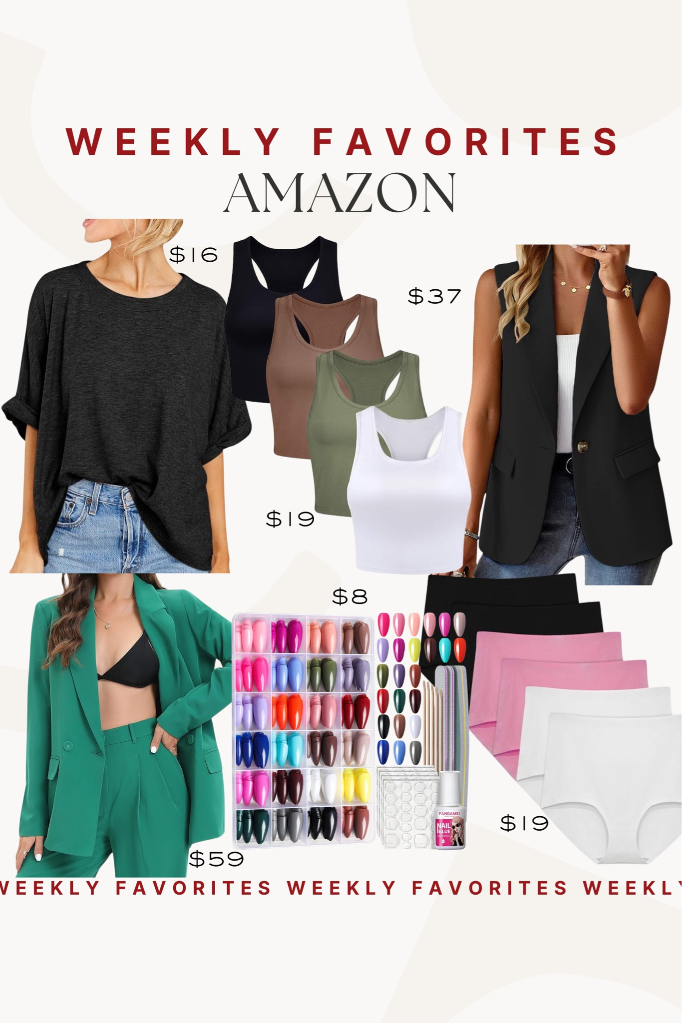 Rounding up this weeks favorites and these Amazon finds were so good! So many of you asked me about my nails!

Weekly favorites, nail kit, amazon finds, amazon fashion, amazon, amazon bras, undies, vest 

#LTKSeasonal #LTKfindsunder50 #LTKfindsunder100