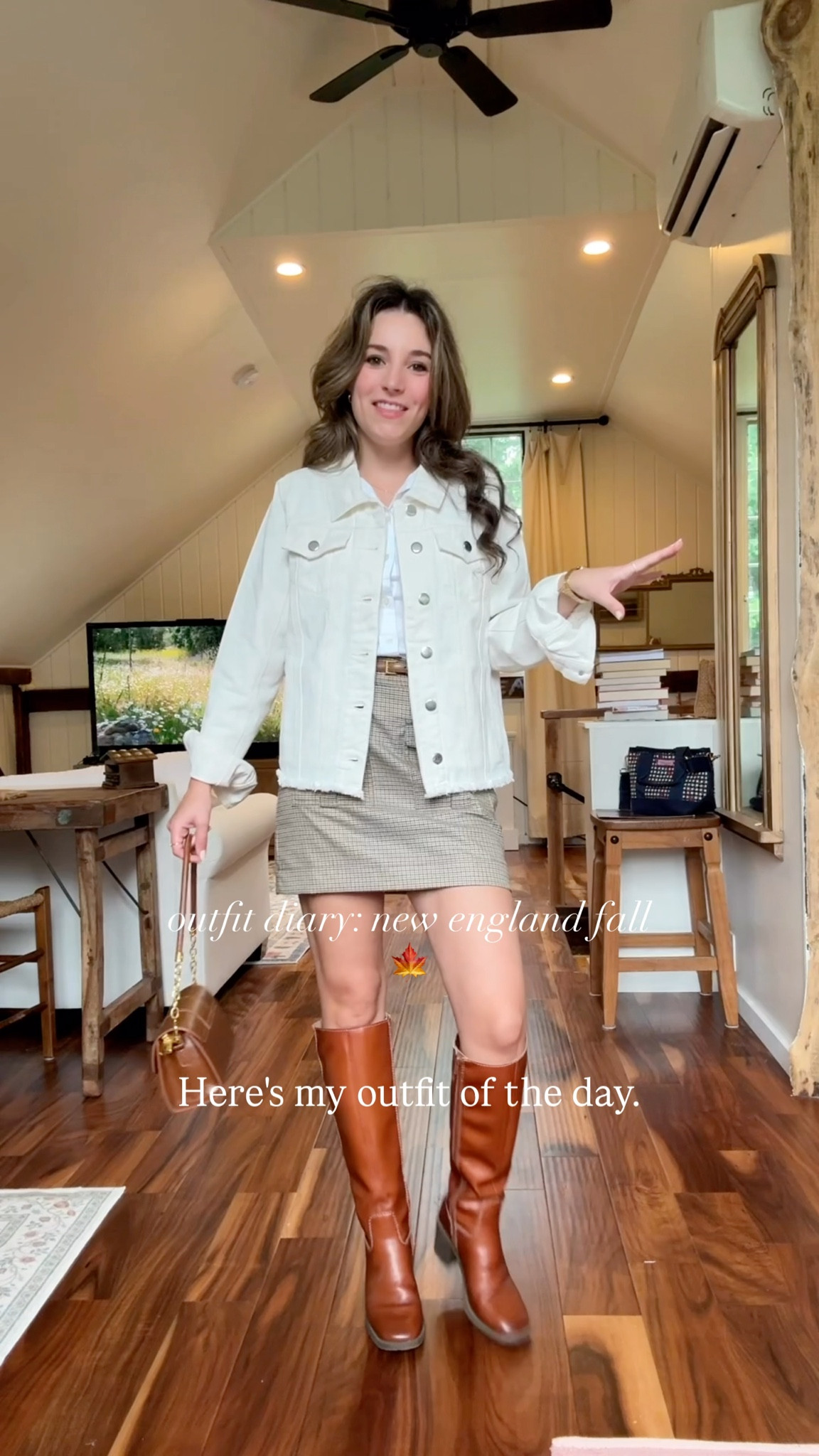 New England Fall outfit with tall boots! 🍂🍁 Wearing an 00 Petite in the skirt and XXS Petite in the button up! Boots run exactly true to size (I am 5 foot 3!) 🍁🍂🪵 Jacket is from Pearls & Camo! 🤍

#LTKSeasonal #LTKFindsUnder100 #LTKPetite