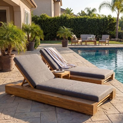 2pcs Patio Chaise Lounge Outdoor Recliner Lawn Sunbathing Bed with Adjustable Back,Water-Resistant Cushion&Weather-resist Frame,Teak&Gray -ModernLuxe | Target