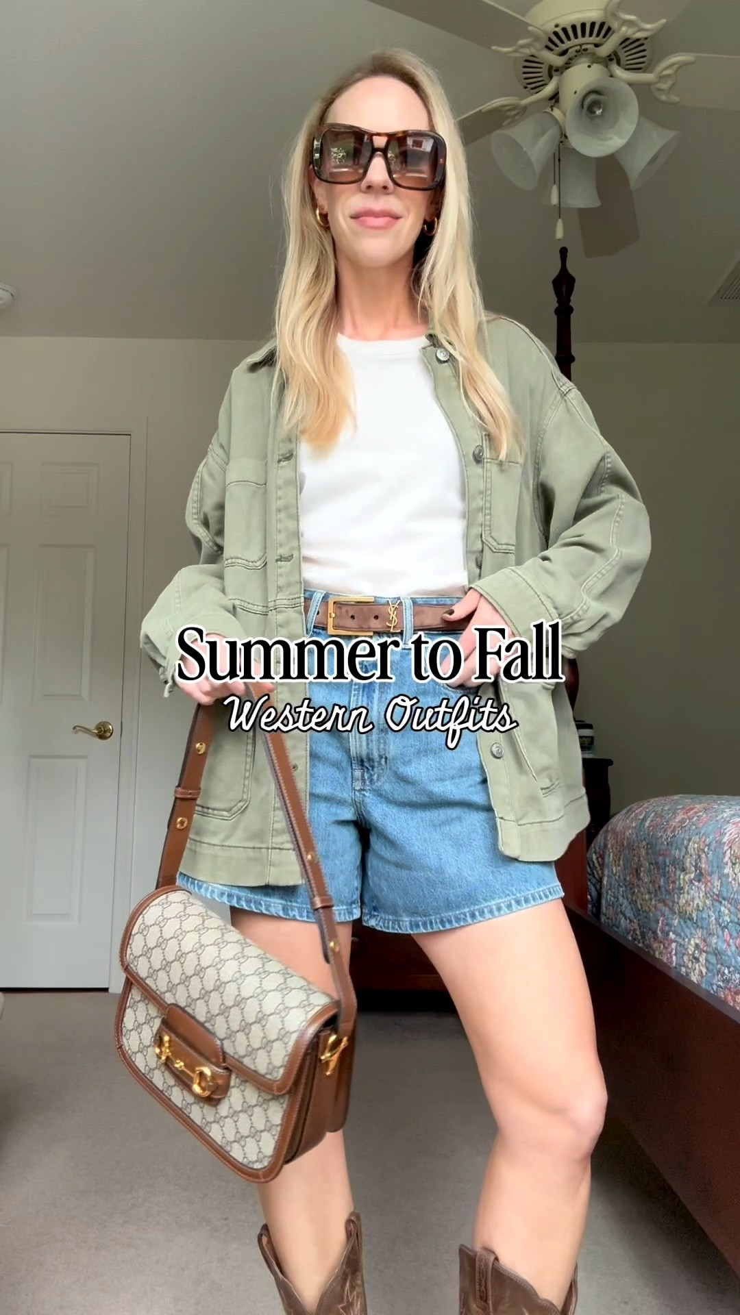 Transitional outfits, western fall style, utility jacket outfits, denim on denim, shorts with cowboy boots

#LTKSeasonal #LTKOver40 #LTKSaleAlert