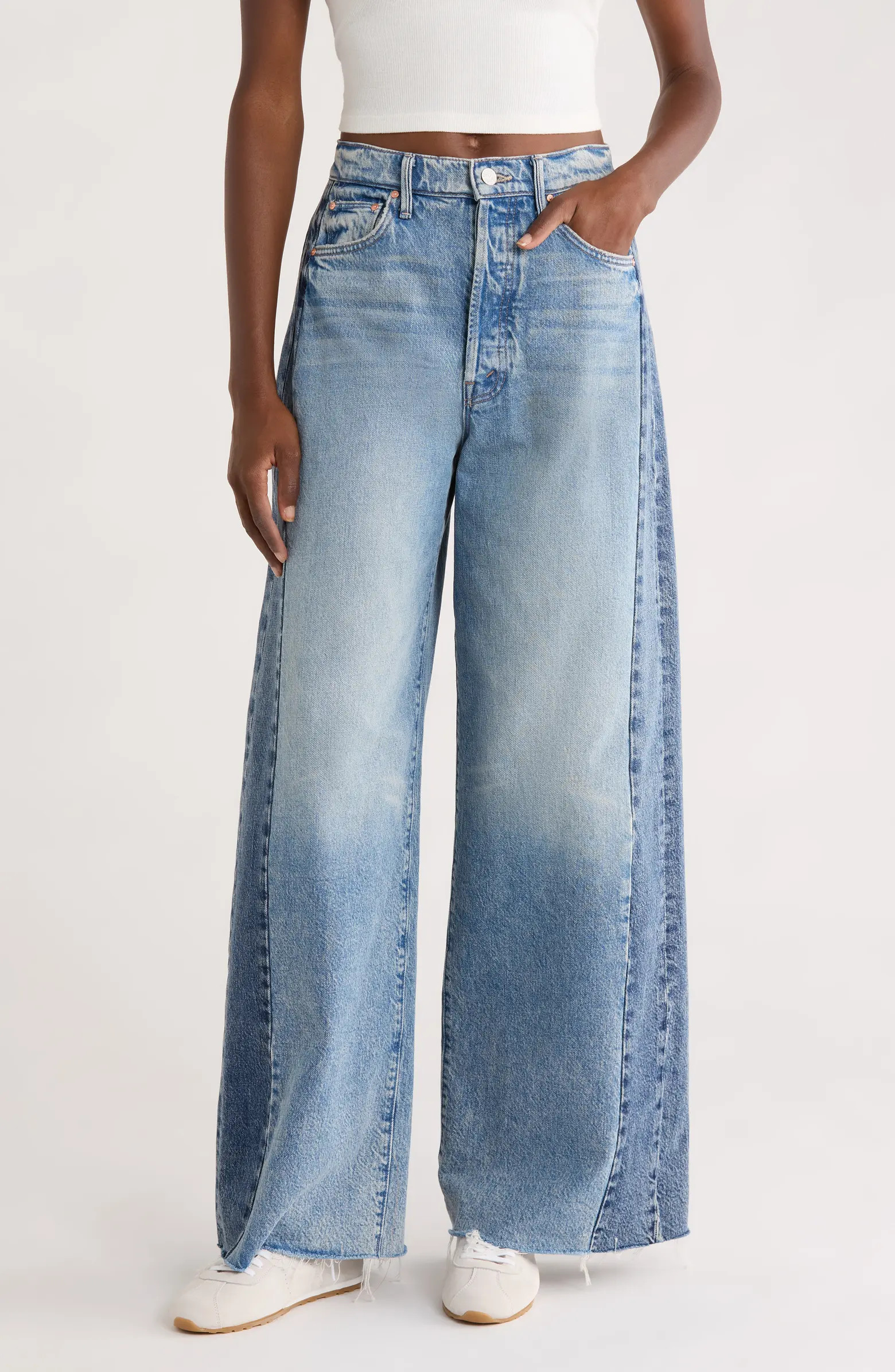 Pipe Dream Button Sneak High Waist Fray Hem Wide Leg Jeans | Nordstrom