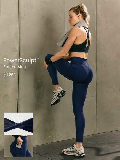 GLOWMODE 26" Powersculpt Training Leggings Medium Impact Training Workout Quick Dry Moisture Wick... | SHEIN