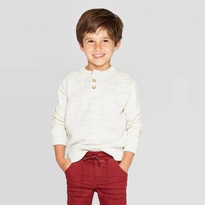 Toddler Boys' Long Sleeve Henley Pullover Sweater - Cat & Jack™ Off-White | Target