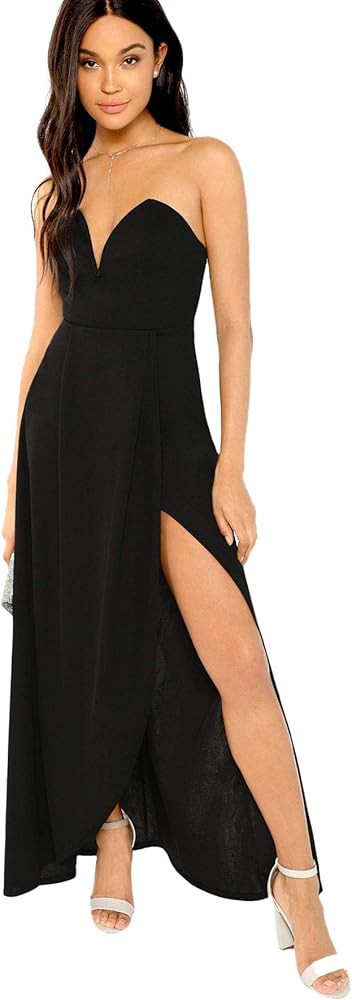 Women's Bandeau Off Shoulder Flared Party Split Long Dress | Amazon (US)