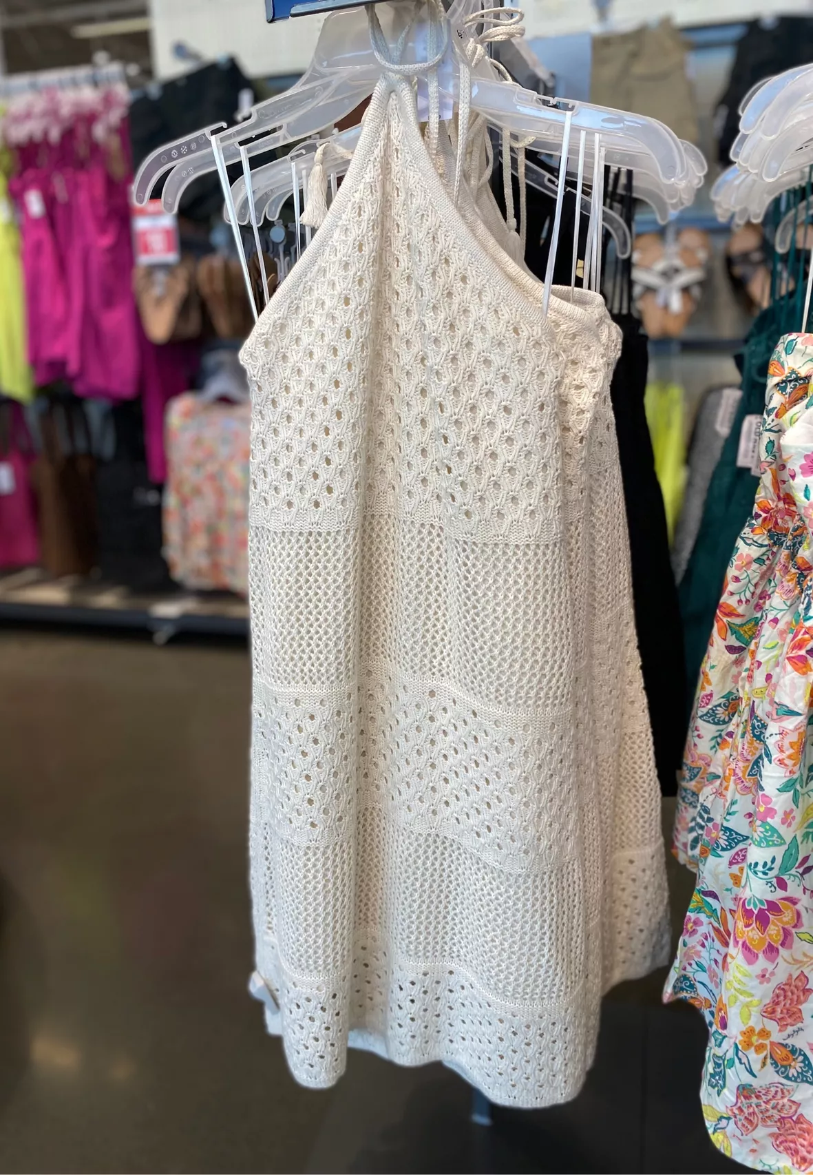 Halter Tie-Strap Crochet Mini Dress