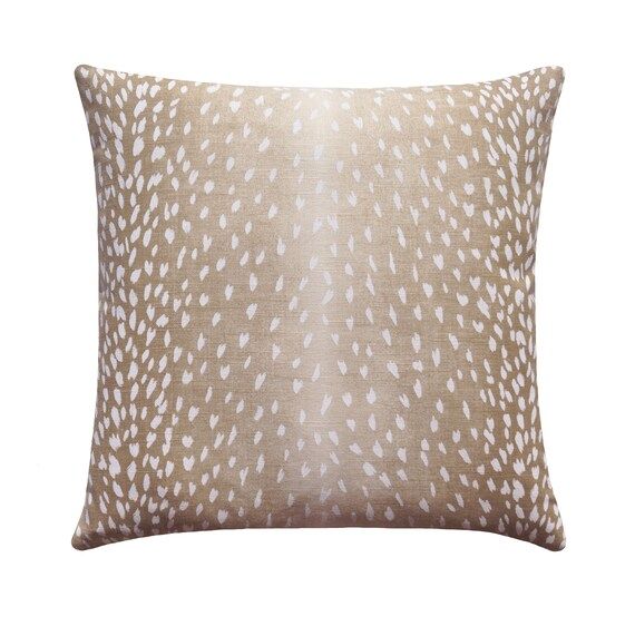 Animal Print Pillow, Beige and White Linen Pillow, Fawn Print Decorative Pillow, Deer Pillow, Bei... | Etsy (US)