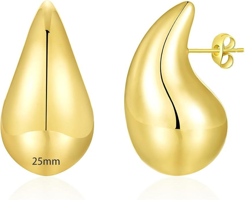 Apsvo Chunky Gold Hoop Earrings for Women, Dupes Earrings Lightweight Waterdrop Hollow Open Hoops... | Amazon (US)