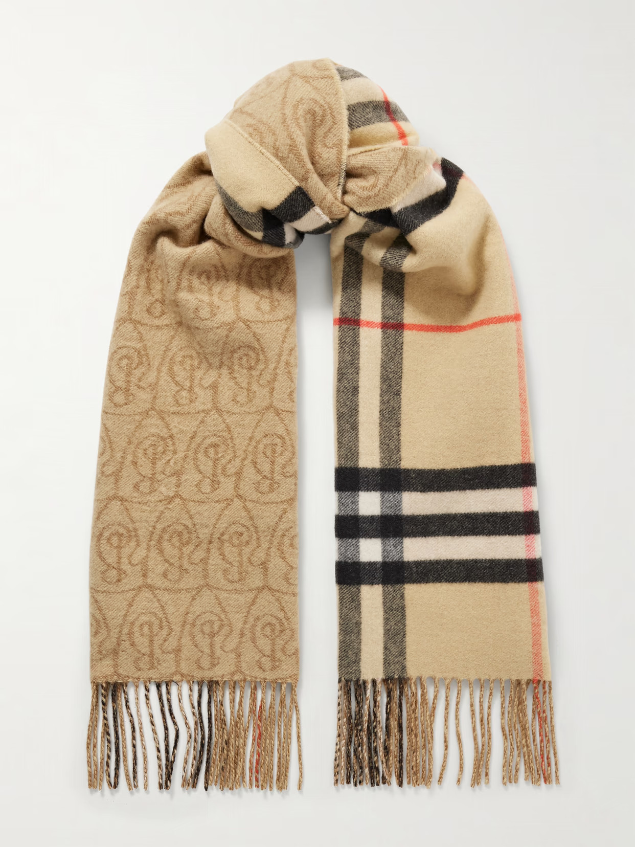 Burberry - Reversible Fringed Cashmere-jacquard Scarf - Sand | NET-A-PORTER (UK & EU)
