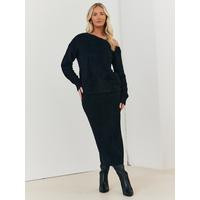 In The Style Fluffy Knitted Midaxi Co-Ord Skirt - Black | Very (UK)