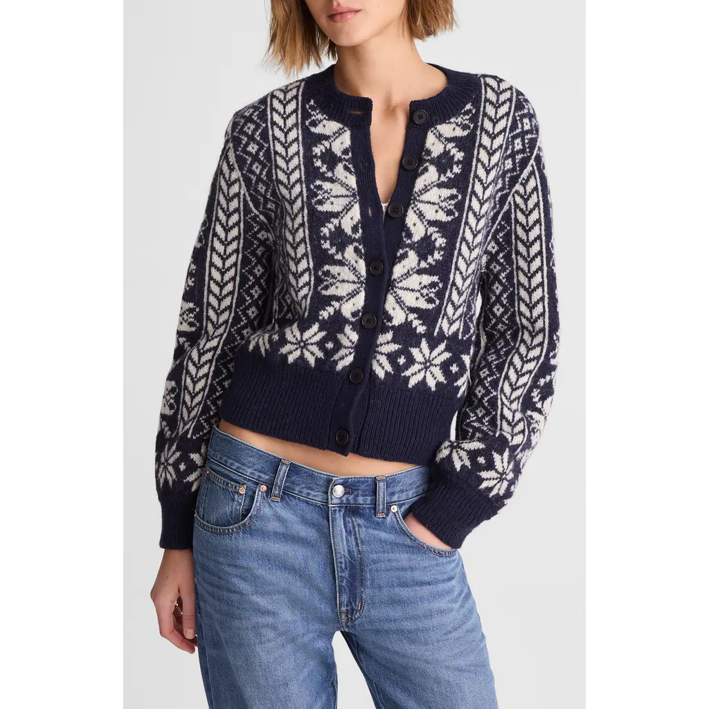 Madewell Fair Isle Wool Cardigan Jacket in Navy And Ivory Pattern at Nordstrom, Size X-Large | Nordstrom