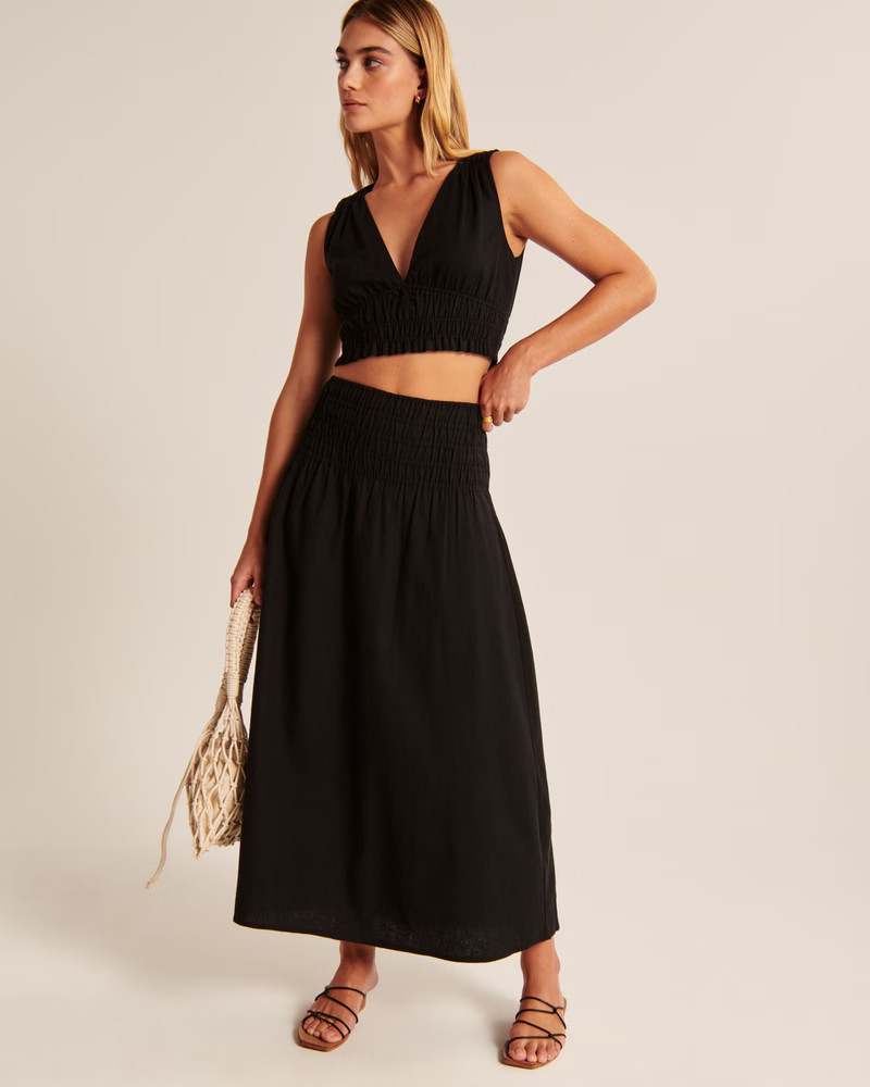Linen-Blend Ruched Waist Maxi Skirt | Abercrombie & Fitch (US)