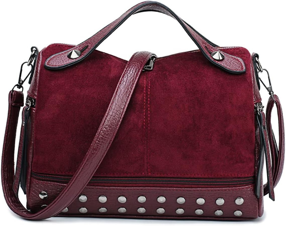 Women Retro Handbag Suede PU Leather Shoulder Bag Shopper Work Boston Bag Ladies Rivets Crossbody... | Amazon (US)