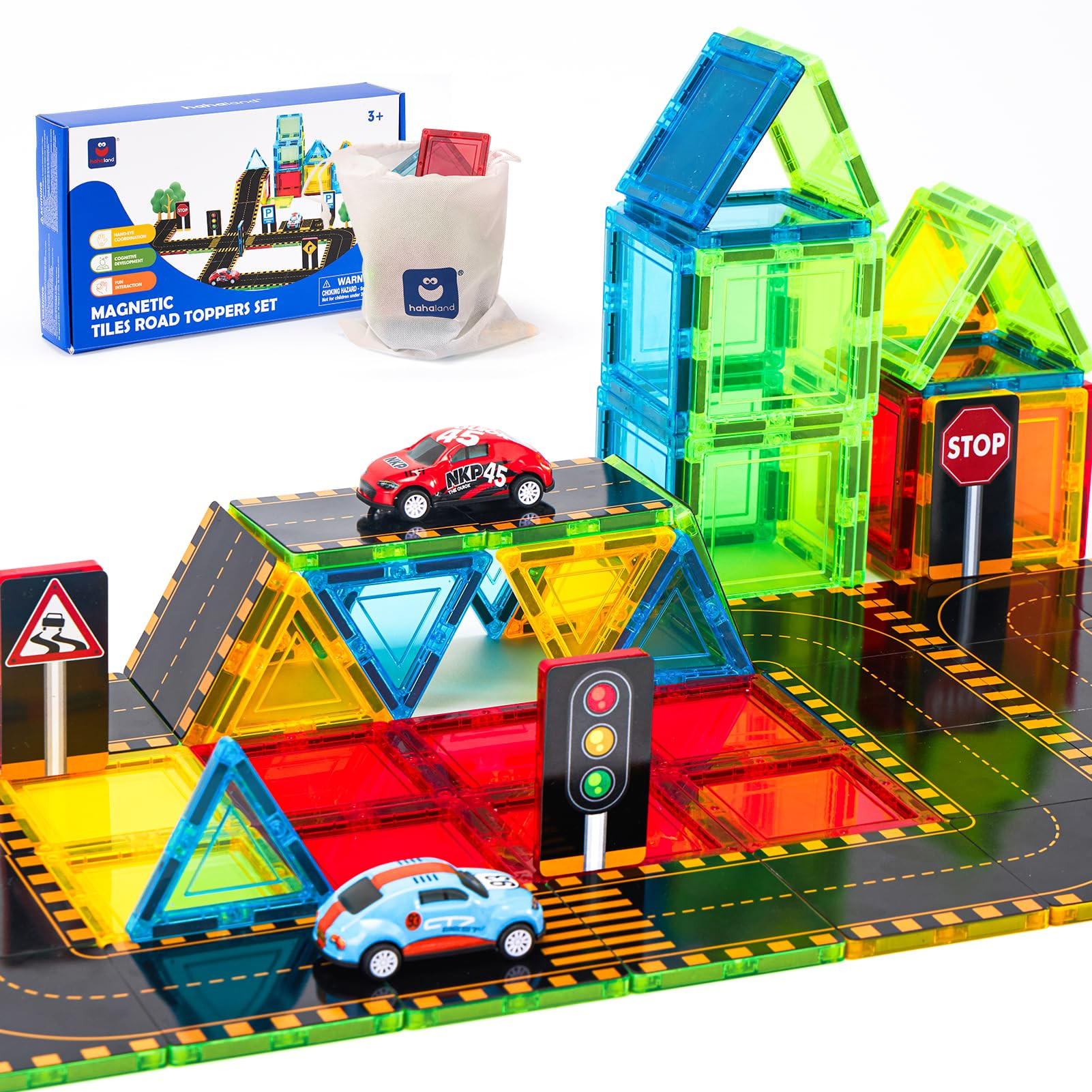 hahaland Magnetic Tiles Road Set - Magnetic Construction Toys with Cars for Ages 3-5 Toddlers Kid... | Amazon (US)