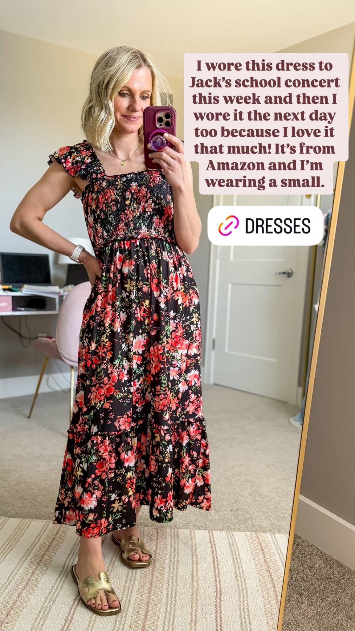 I wore this dress to Jack’s school concert this week and then I wore it the next day too because I love it that much! It’s from Amazon and I’m wearing a small.