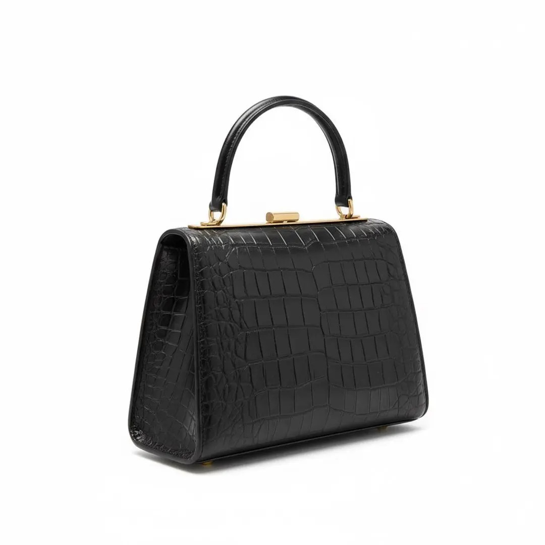 Handmade Croc Pattern Leather Handbag: Elegant Black Tote - Etsy | Etsy (US)