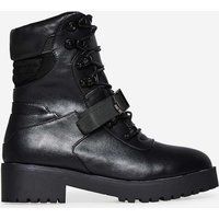 Amiri Buckle Detail Lace Up Biker Boot In Black Faux Leather, Black | Ego Shoes (UK)