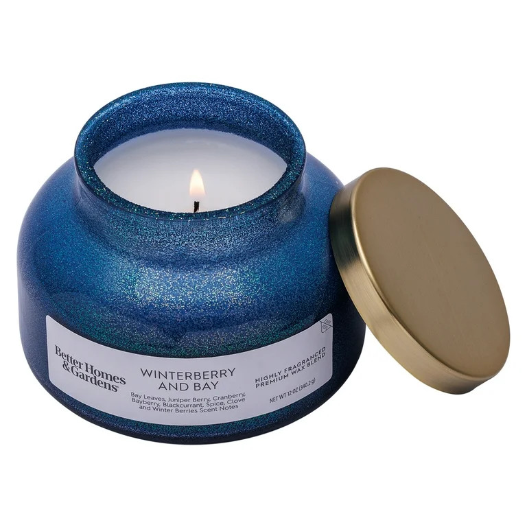 Better Homes & Gardens 1-Wick Holiday Scented Glitter Jar Candle, Winterberry and Bay, 12oz. | Walmart (US)