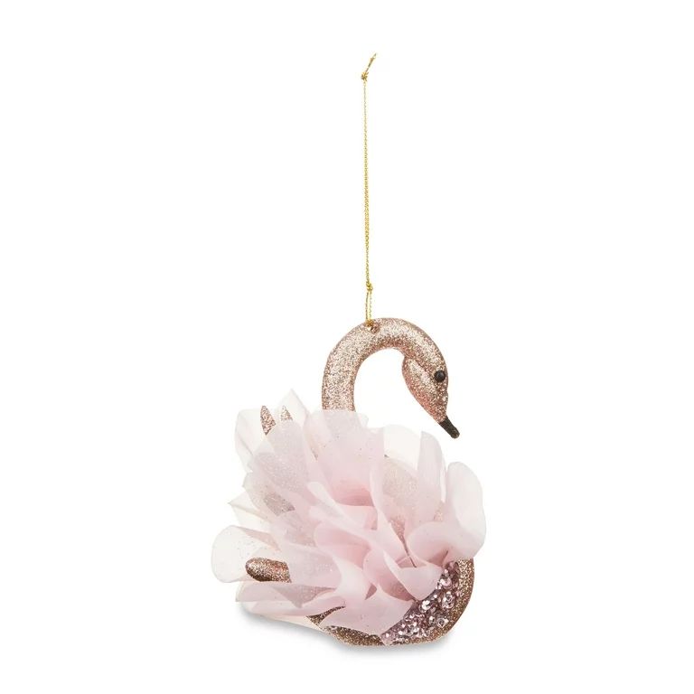 Champagne Gold Glitter and Pink Swan Decorative Ornament, 4.1 in, by Holiday Time | Walmart (US)