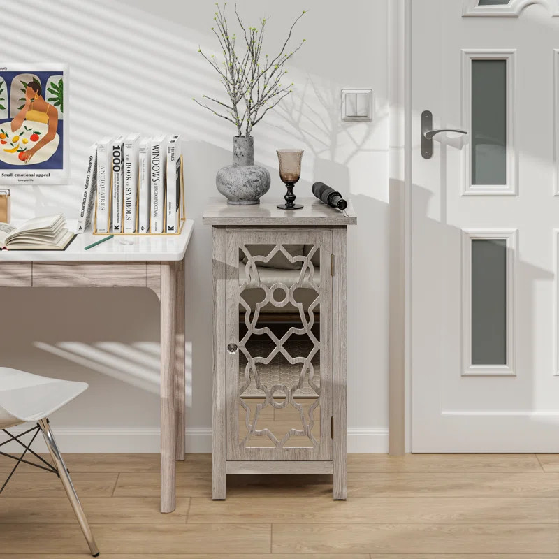 SXOVE Modern Farmhouse Nightstand with Mirror Front, 2 Shelves, Retro Tall Cabinet End Table, Lig... | Wayfair North America