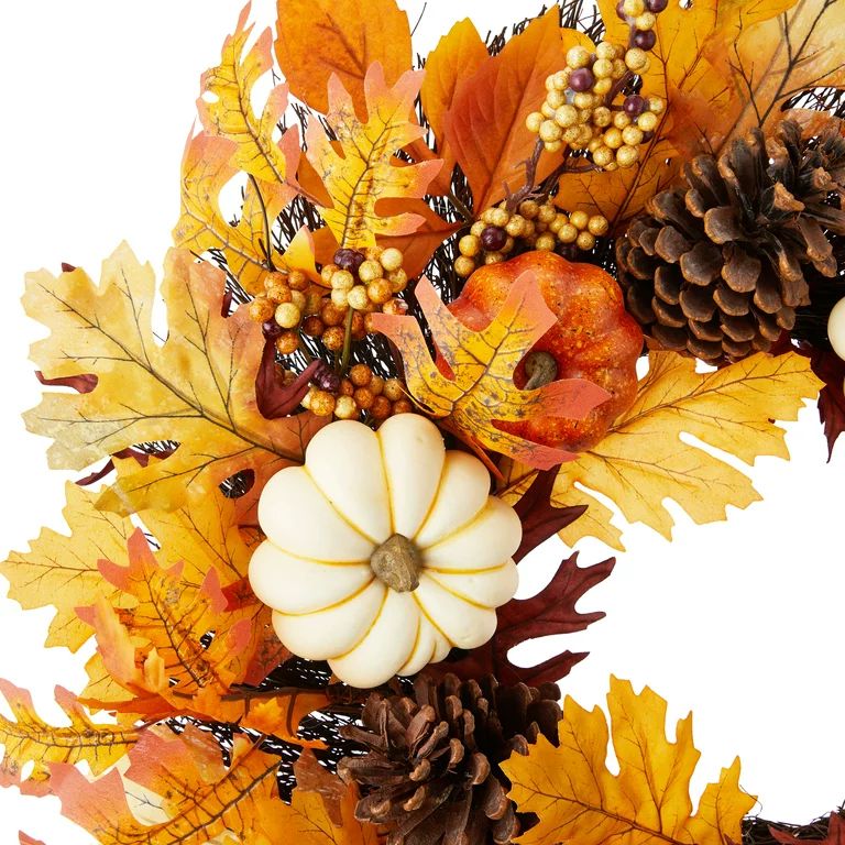Way to Celebrate Harvest Cream Glittered Pumpkin Wreath 24" | Walmart (US)