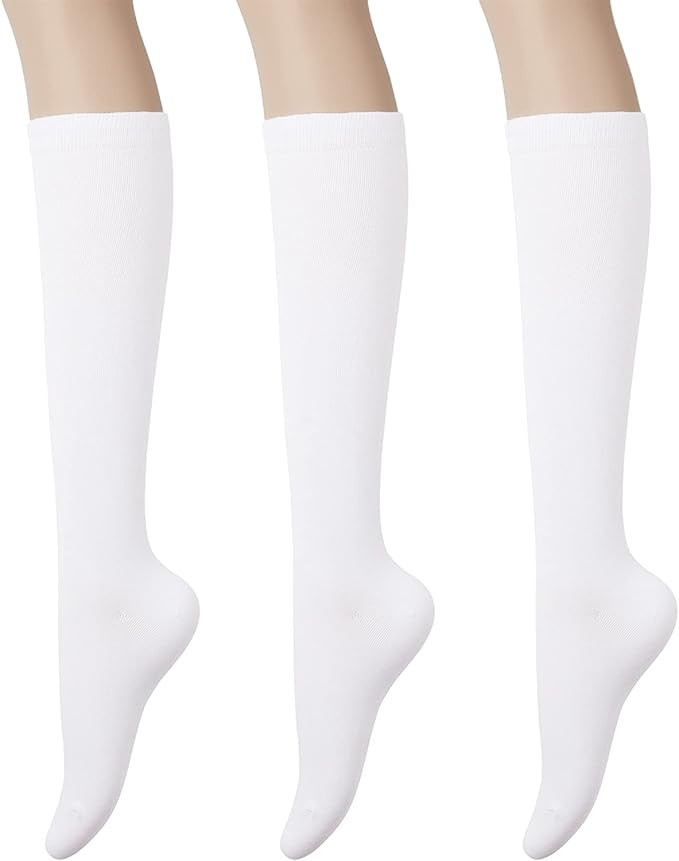 KONY Women's Cotton Knee High Socks - Casual Solid & Striped Colors Fashion Socks 3 Pairs (Women... | Amazon (US)