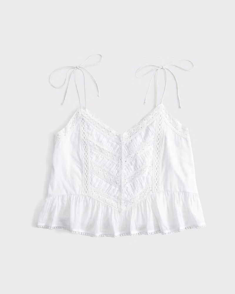 Women's Lace-Trim Tie-Strap Cami | Women's New Arrivals | Abercrombie.com | Abercrombie & Fitch (US)