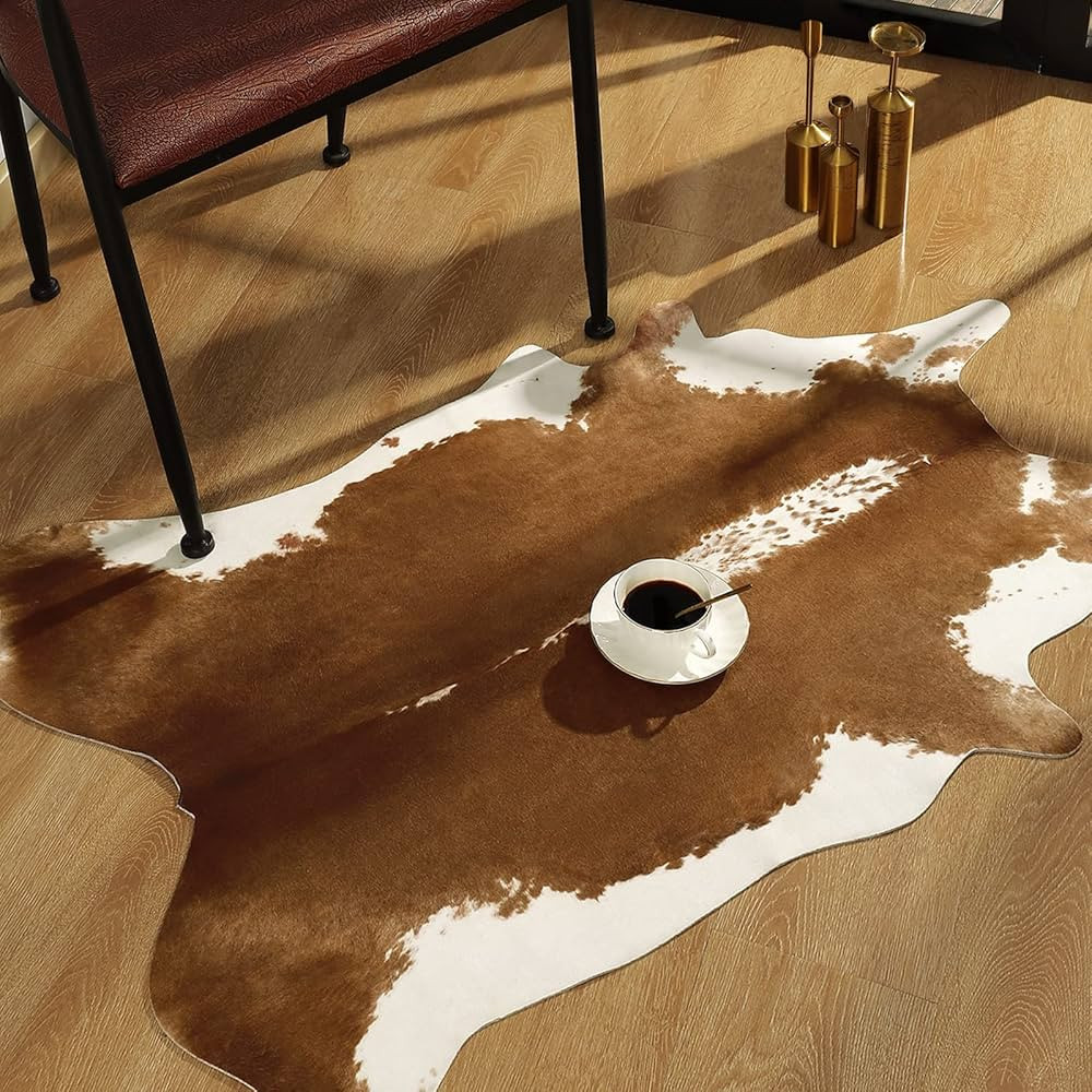 Keeko Brown Cowhide Rug, 2.3x3.6ft No Rolling Up Faux Cowhide Rug, Premium Suede Cow Print Rug wi... | Amazon (US)