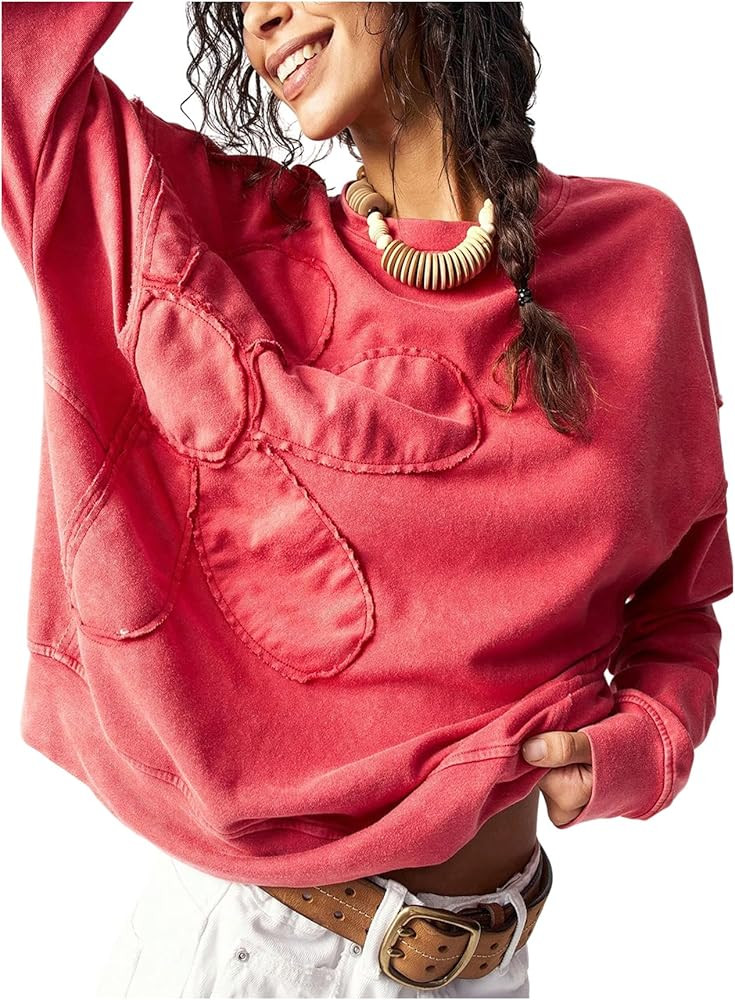 Women's Oversized Sweatshirt Boho Tops Patchwork Crewneck Sweatshirt Floral Long Sleeve Pullover ... | Amazon (US)