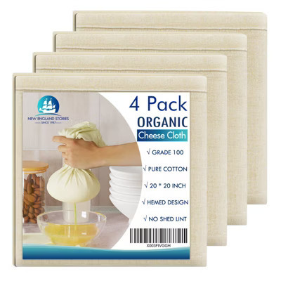 4-Pack Reusable Unbleached Cotton Cheesecloth – 20"x20" Kitchen Strainer for Cooking, Baking, Cheese Making & Crafts | Target