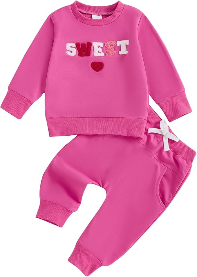 Toddler Baby Girl Boy Valentines Outfit Love Heart Shirt Long Sleeve Sweatshirt Pants Valentines ... | Amazon (US)