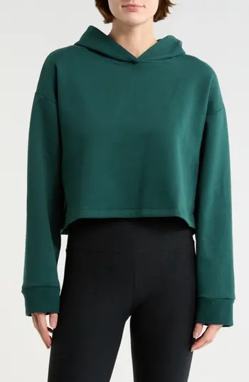 Beyond Yoga Happiness Crop Hoodie in Dark Spruce Green at Nordstrom Rack, Size Medium | Nordstrom Rack