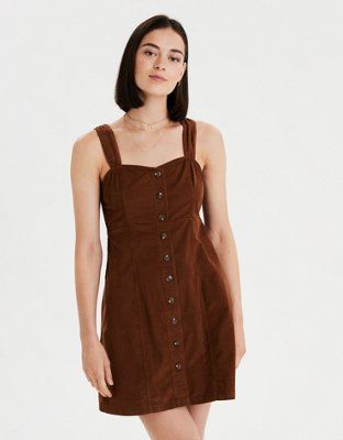 AE Button Front Corduroy Dress | American Eagle Outfitters (US & CA)
