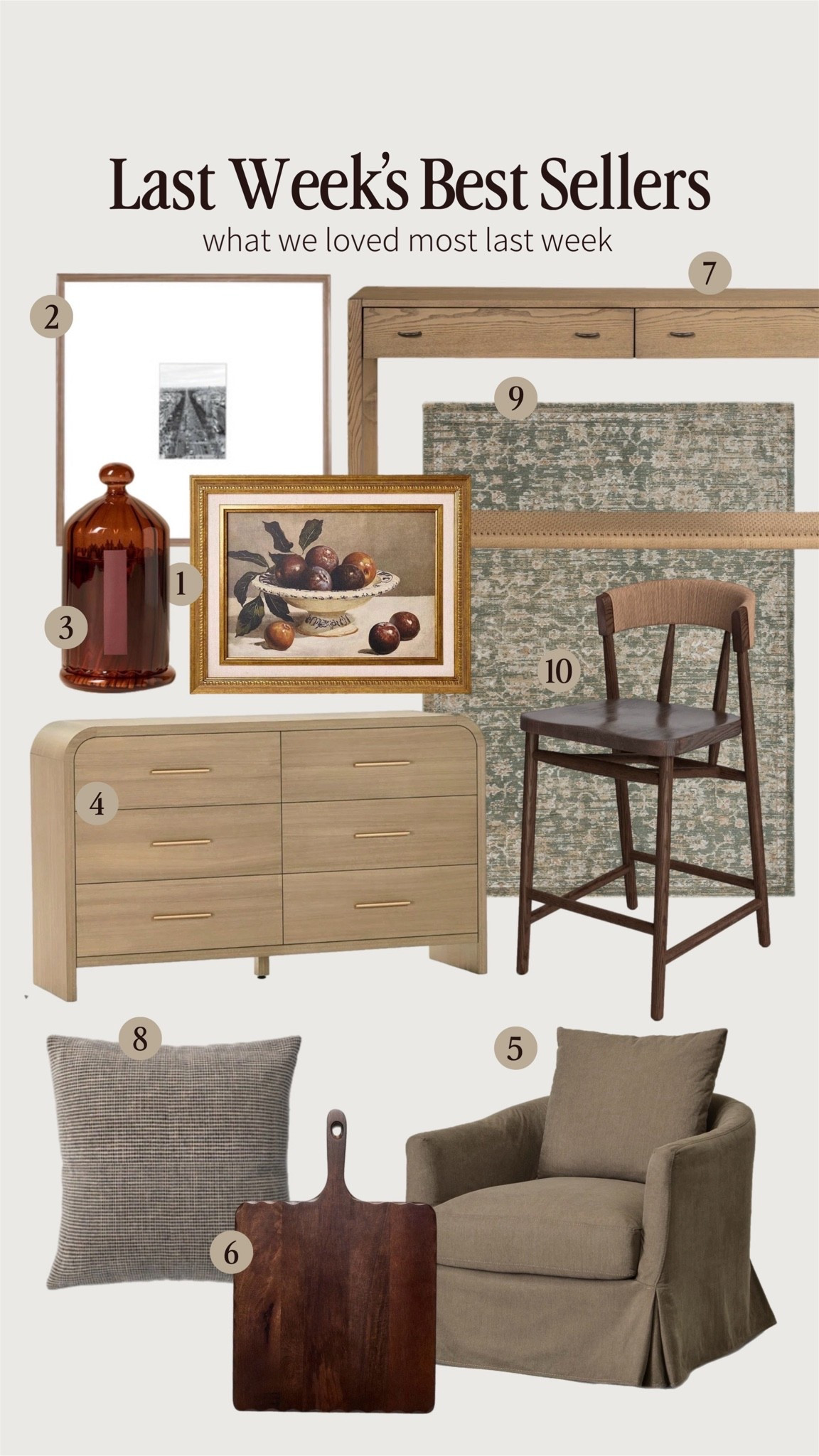 Last weeks best sellers! 

Rug, consult table, counter stool, barstool, target, armchair, accent chair, pillow, art, fall, autumn, studio, McGee, McGee and Co, frame, gallery wall come home decor, fall decor, ￼￼

#LTKHome #LTKSaleAlert #LTKSeasonal