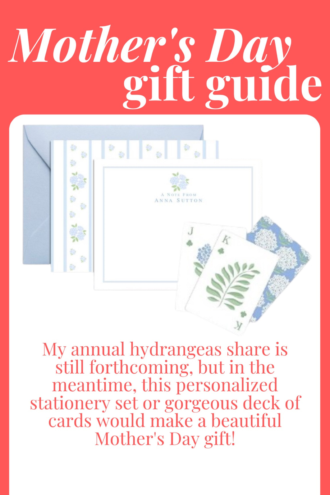 Mother’s Day gifts for the e hydrangea lover - personalized stationery and playing cards! 

#LTKGiftGuide #LTKfindsunder50 #LTKfamily