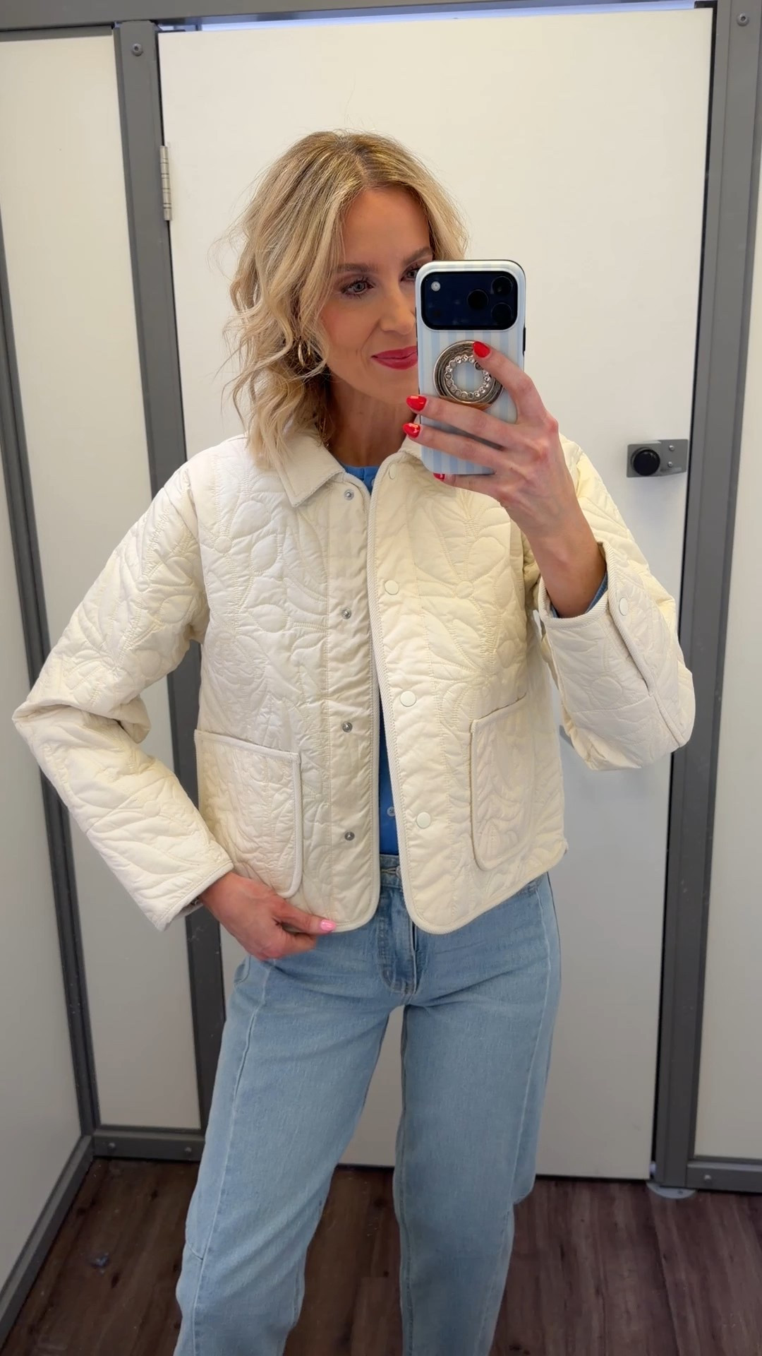 @walmart quilted coat for spring! I love the corduroy collar and detailing on the pockets! ￼
