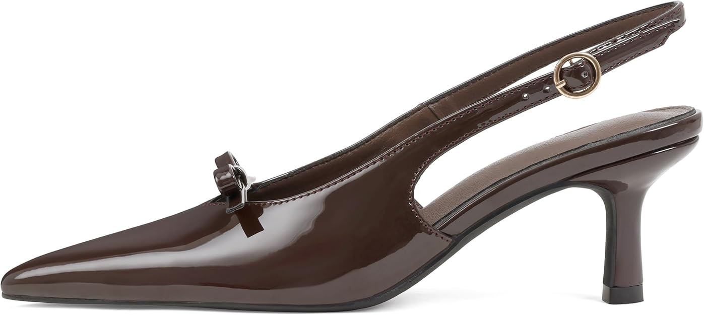 Mattiventon Slingback Heels for Women Kitten Heels Bow Ankle Strap Pointed Toe Heel Sexy Wedding ... | Amazon (US)