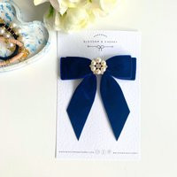 Navy Pearl Rhinestone Velvet Short Tail Hair Bow, Tie, Bridesmaid Bow Clip | Etsy (UK)