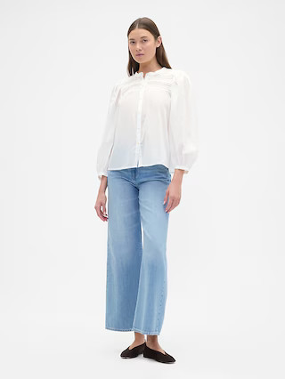 Relaxed Puff Sleeve Lace Top | Gap Factory