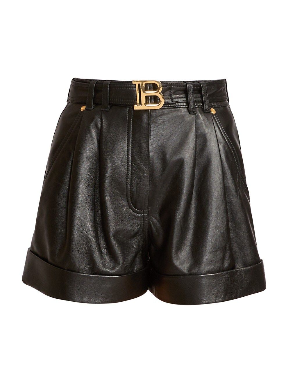 Balmain Logo-Belt-Embellished Leather Shorts | Saks Fifth Avenue