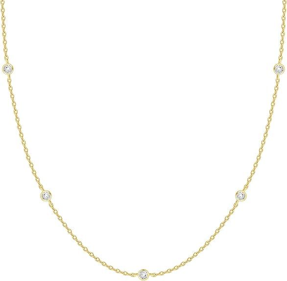 PAVOI 14K Gold Plated Station Necklace | Simulated Diamond BTY Necklace | Womens CZ Chain Necklac... | Amazon (US)