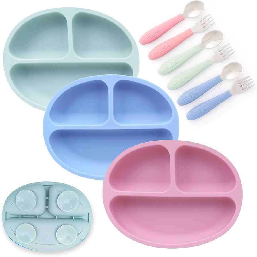Elk and Friends Silicone Suction Plate for Babies/Toddlers + Stainless Steel Silverware Feeding S... | Amazon (US)