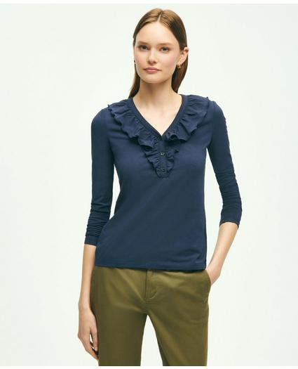 Long Sleeve Cotton Modal Ruffled Top | Brooks Brothers