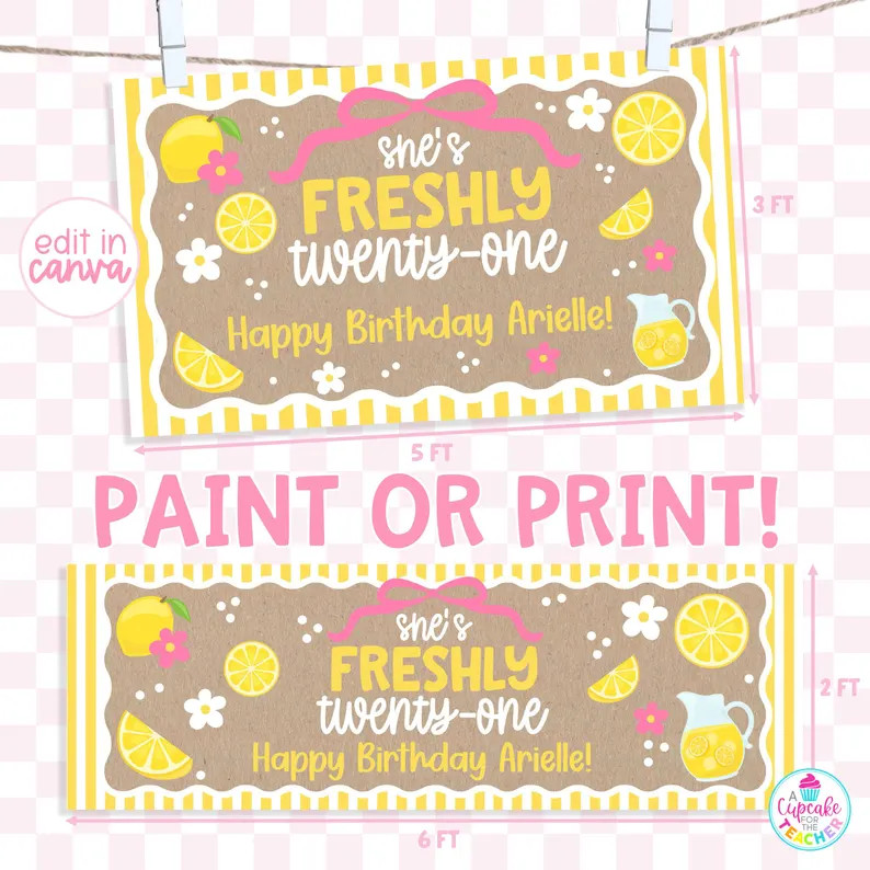 Freshly Birthday Banner Template | Lemon Theme Kraft Paper Banner | DIY Paintable 3x5 ft or Print... | Etsy (Global)